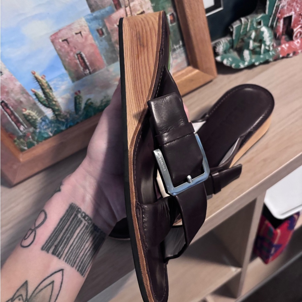 Jil sander women's leather slide sandals